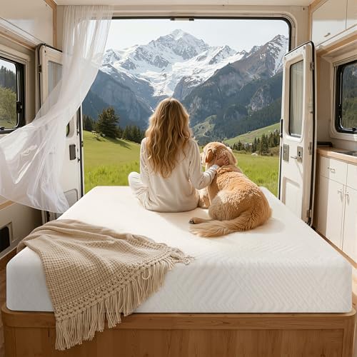 Image of MLILY Short King RV Mattress in a Box, 10 inch Mattresses for RVs, Campers & Trailers, Green Tea Memory Foam Mattress for Cool Sleep & Pressure Relief, Medium, 72 inch x 75 inch
