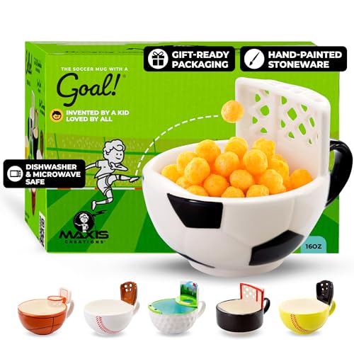 Product Image of the MAX’IS Creations The Soccer Mug with a Goal - Fun Gifts for Kids, Ceramic Cereal Bowl, Hot Cocoa Mug, Cool Stuff & Funny Game for Sports Coach, Girls and Unique Gifts for Boys 8-12, 12-14, 16oz