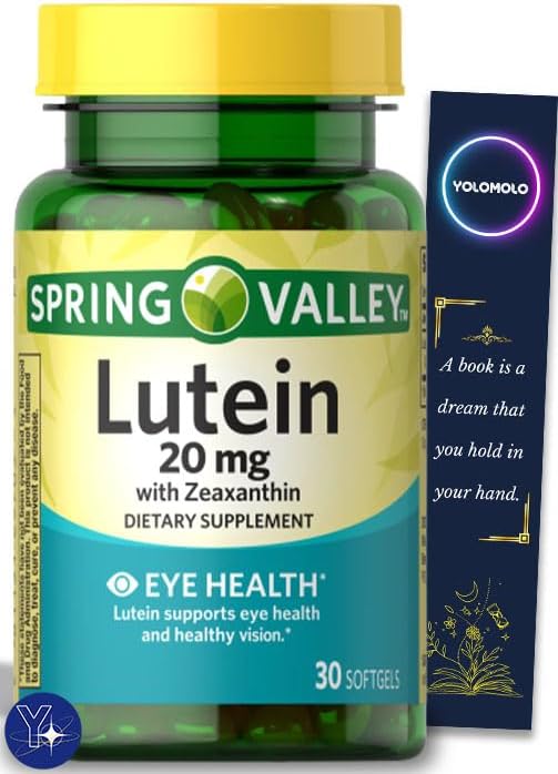 Luteína con zeaxantina Spring Valley Suplemento dietético, 20 mg, 30 unidades y marcador de regalo de YOLOMOLO