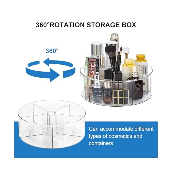 360° Rotating Makeup Organizer 11.5" Clear Turntable Lazy Susan Organizer for Vanity, Bathroom Counter, Pantry, Cabinet, Spinning Cosmetic Storage Holder with 5 Dividers for Skincare, Makeup Brushes