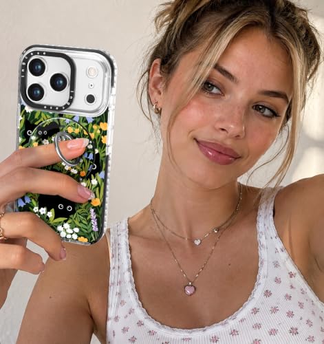 Coque iPhone 17 support MagSafe motif félin et fleur cadeau idéal