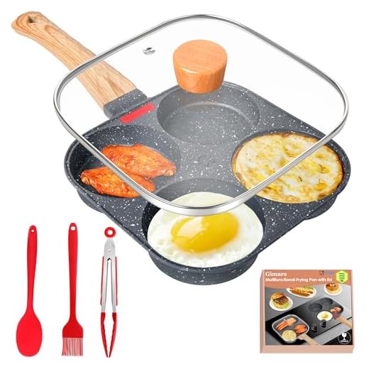 Gimars Padella Pancake con Coperchio Padella Antiaderente per Frittata a 4 Stampi in Alluminio da Fornelli a Gas Induzione per Uova Hamburger Omelette Colazione,con Spatola Pennello Clip