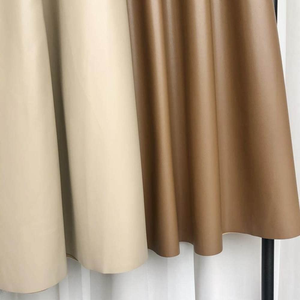 OZEO Röcke,Damen Midirock Beige Hohe Taille Plissee Pu-Leder Rock Taschen Gürtel A-Linie Schaukel Geraffte Mode Lange Röcke Für Mädchen Damen Herbst Winter,S
