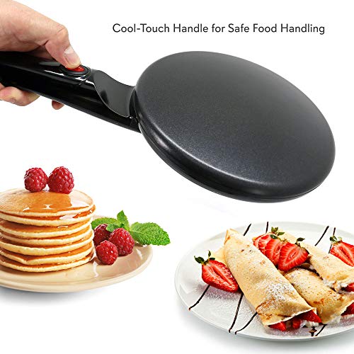 Crepe Maker - Cooks Crepes Bacon, Roti, Tortillas & Pancakes - Nonstick Cooktop - 8-Inch Cook Area With On/Off Switch, Automatic Temperature Control & Cool-Touch Handle - Includes Whisk & Spatula #TOP3