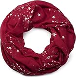 fular estampado serpiente Acabado de alta calidad styleBREAKER fular de tubo con estampado de motivo «all over» de estrellas metálicas brillantes, chal, pañuelo, señora 01016118, color:Granate
