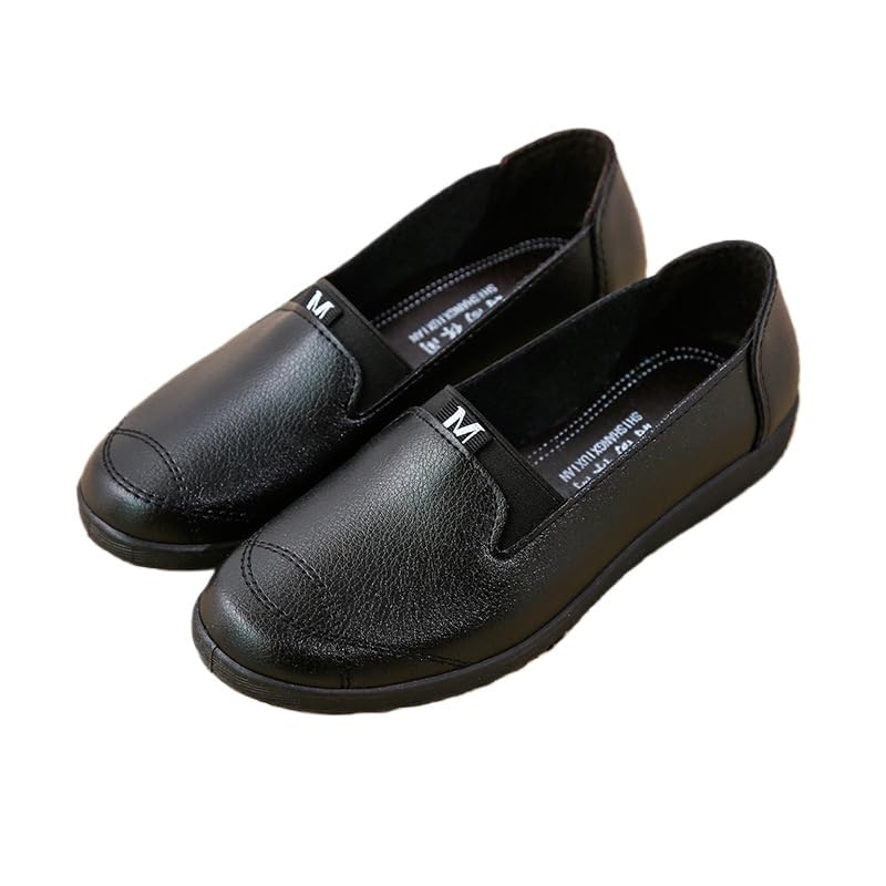 New Non-Slip Soft-Soled Spring and Autumn Leather Shoes Flat-Soled Elderly Leisure Middle-Aged and Elderly Mother Single Shoes Women's one Pedal