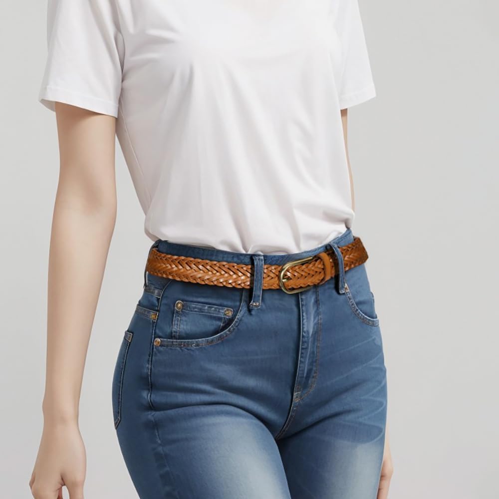 Braided belt women genuine leather tan western fashion versatile brown skinny Belts dress casual Jean pant on duty - Image 4