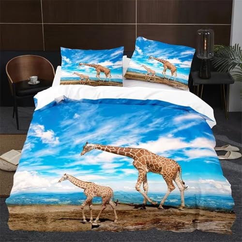 NDXRWDZR Fundas Nordicas Cama 105 Jirafa Ropa de Cama para Niñas Niños con Cremallera Suave Transpirable Microfibra Fundas Nordicas 180x220 cm + 2 Fundas de Almohada 50x80 cm