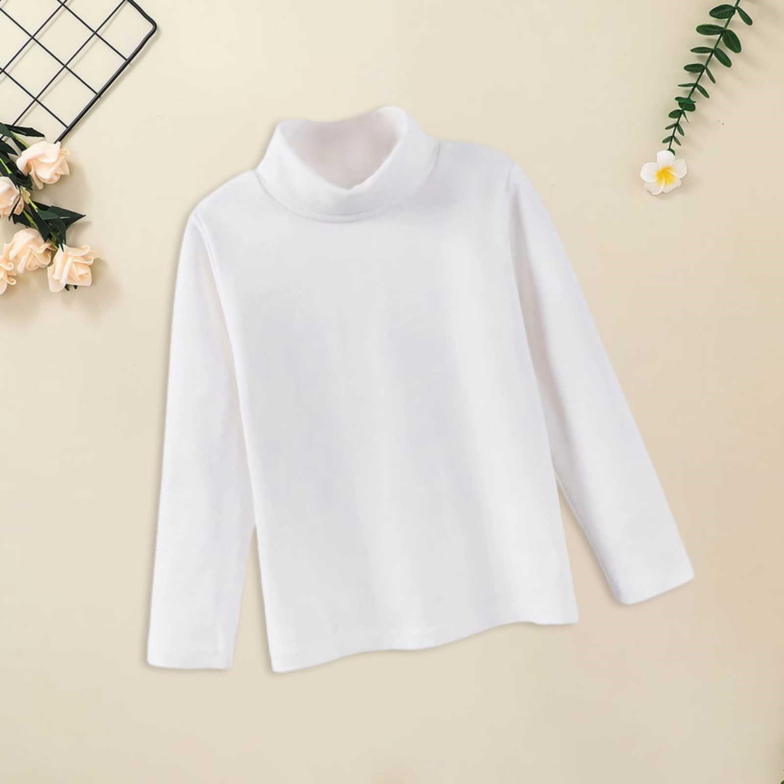 T-shirt à manches longues pour filles - Col roulé - Sous-vêtement thermique confortable et doux - Pour enfants - Couche de base unie - Pull décontracté