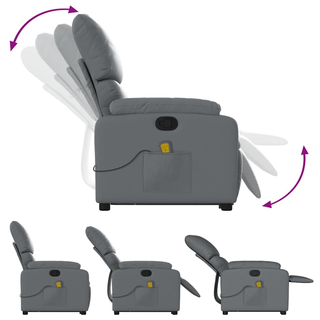 Sillón elevador reclinable con masaje de 6 puntos, color gris, piel sintética, para personas mayores, función de elevación eléctrica y vibración, cómodo asiento acolchado