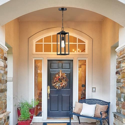 Faymart lighting 17 Inch Outdoor Pendant Light for Porch,Metal and Glass Outside Hanging Light Ceiling Mount Exterior Hanging Lantern for Patio Entrance Front Door Pendant,E26 by Faymart lighting - Used condition - Image 5