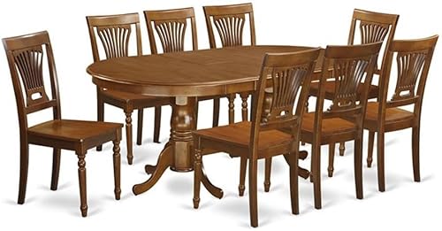 East West Furniture PLAI9-SBR-W - Juego de mesa de comedor de 9 piezas incluye una mesa ovalada de madera con hoja de mariposa y 8 sillas de comedor