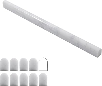 Lovdeco Carrara White 3/5" X 12" Marble Pencil Liner Tile, Edge Trim Molding for Shower and Backsplash, Bullnose Tile Trim Polished, 10 Pcs/Box