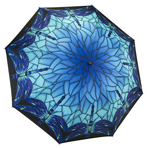 Galleria Reverse Close Fold Umbrella, Stained Glass Dragonfly-art on both sides.