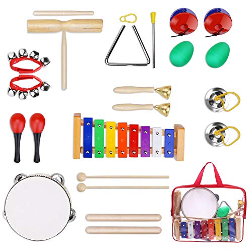Yissvic Strumenti Musicali per Bambini 23pcs Giocattolo in Legno Musica Strumenti Bambini Gioco Educativo Imparare Musica Gioco Testati Sicuri