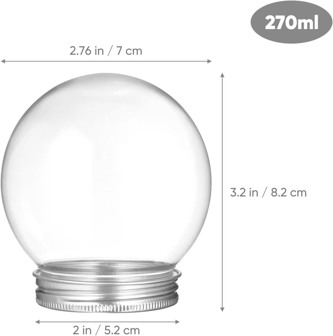 SEWACC 10pcs Transparent Plastic Snow Globe Candy Containers, Fillable DIY Ball Bottles with Aluminum Screw Lid, 9.13oz, Holiday Party Favor