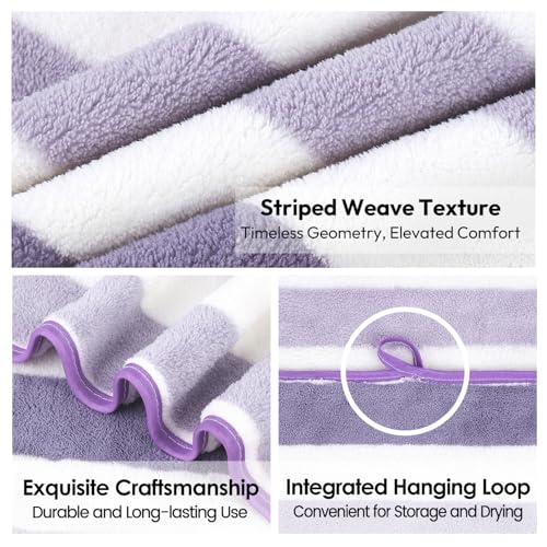 Image of JML Microfiber Bath Towels, Bath Towel 2 Pack 30 inch x 60 inch, Oversized, Soft, Super Absorbent and Fast Drying, Multipurpose Bathroom Towel Set for Sport, Fitness, Yoga, Coral Fleece Stripe Purple