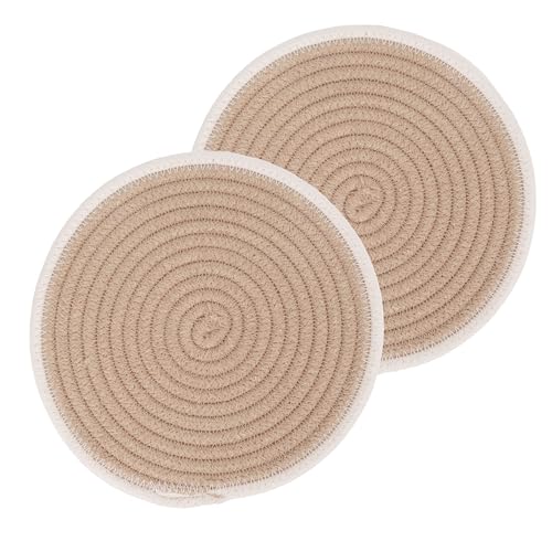 Image of DENOVA Cotton Rope Trivet for Hot Pots and Pans (Beige & Cream Line (Pack of 2)