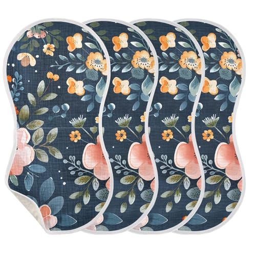 Watercolor Floral Pattern Muslin Burp Cloths 22x11 Inch - 4-Layer Organic Cotton & TPU Waterproof Lining, Absorbent Baby Bibs for Boys/Girls with Hanging Loop3