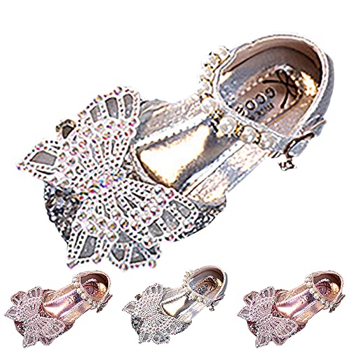 Girls White Dress Shoes Spring and Summer Girls Sandals Dress Performance Dance Shoes Pearl Rhinestone Bow Shoes (Pink #1, 12.5 Little Child)2