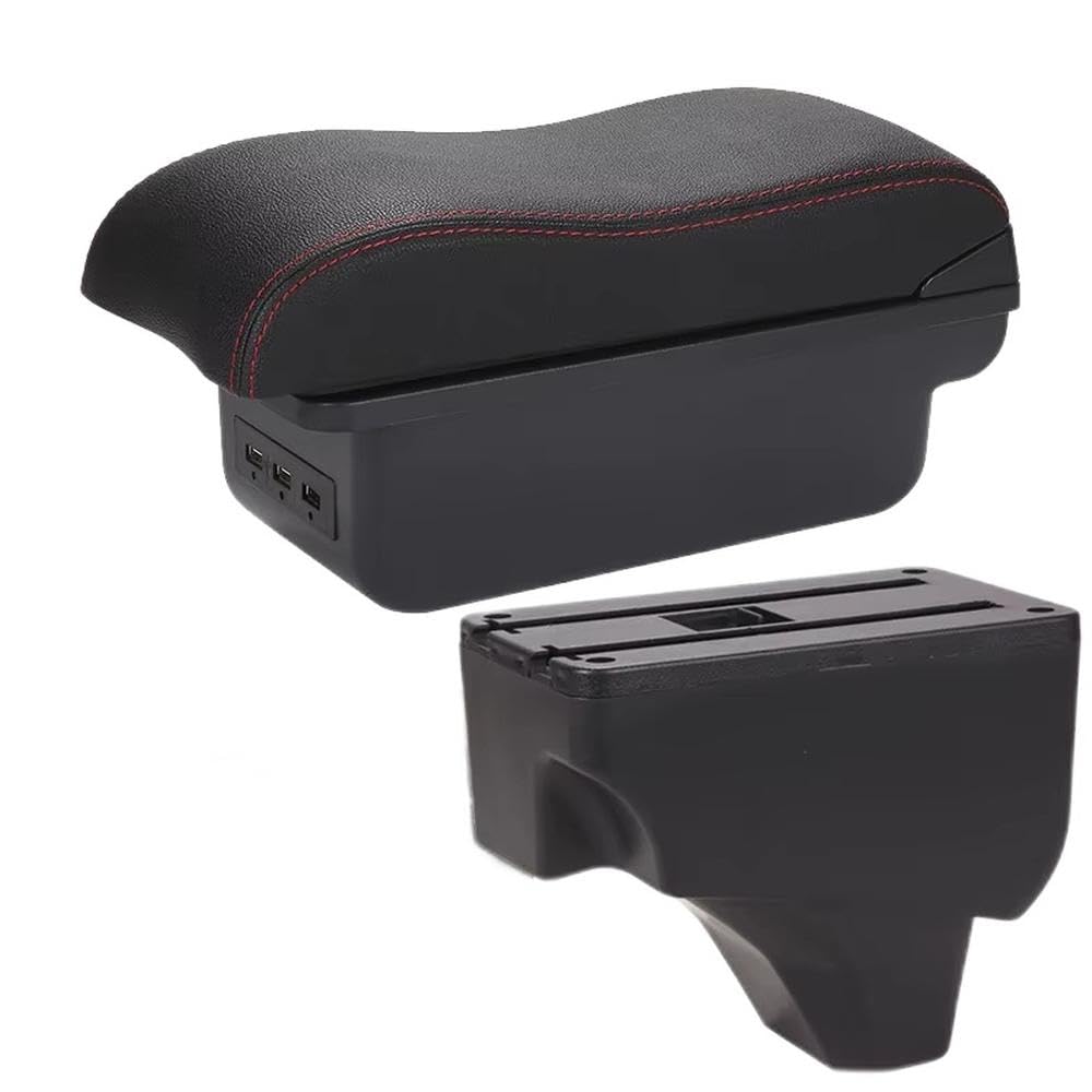 FSOZDBBPL For Peugeot 2008 For Peugeot 208 2019-2024 Car Armrest Box Storage Box Retrofit Parts Curved Surface Interior Parts(B1 Black red 3USB)