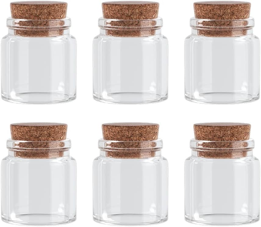 Danmu 50ml Mini Glass Bottles, Small Jars with Wood Cork Stoppers, Message Bottles for Wedding Favors, Baby Shower Favors, DIY Craft,Gift Making 6 Pack
