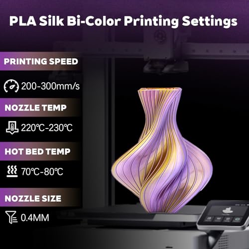 Image of Silk Dual Color Gold Purple PLA 1.75mm 1kg Shiny 3D Printer Filament FDM | Silk finish Bi color Gold Purple Coextrusion Smooth transition Neatly wound Low warping 1kg spool 2.2lbs for Bambu Creality