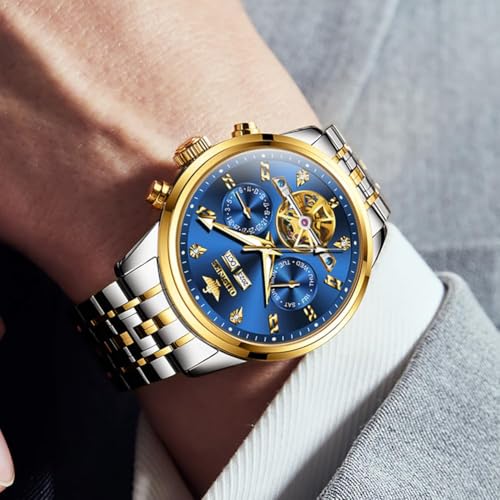 Image of OUPINKE Men's Automatic Watch 44mm Big Dial,Luxury Mechanical Wristwatch,Sapphire Crystal Glass,50M Waterproof, Tungsten Steel with Date Display
