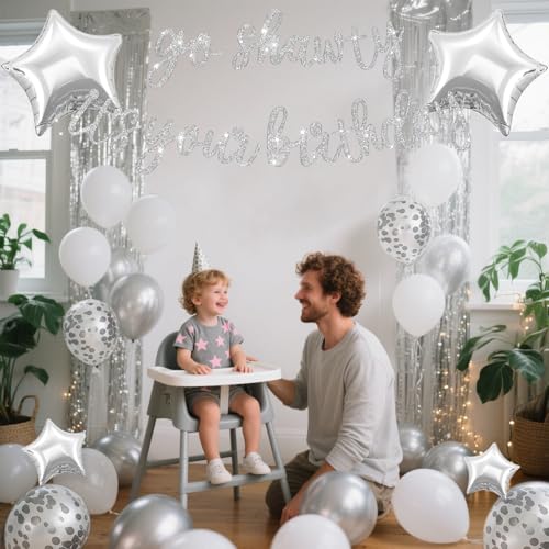 Silber Go Shawty It's Your Birthday Banner Ballons Dekorationen, Glitter Silber Geburtstag Banner mit Fransen Vorhang weiß Ballon Stern Folie Ballon für Mädchen Frauen Männer Hip Hop Rap Thema Party