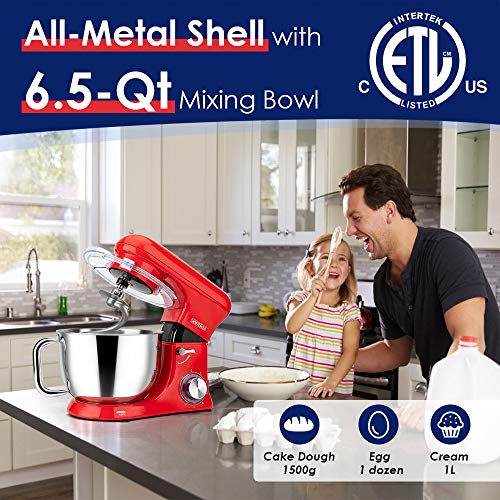 SanLidA Stand Mixer, Metal Shell Series 6.5Qt. Kitchen Electric Mixer with Dishwasher-Safe Dough Hooks, Flat Beaters, Whisk & Pouring Shield Attachments for Most Home Cooks, SM-1515, Watermelon Red - Thumbnail 5