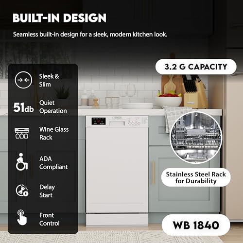 Image of Equator 18 inch Built-In Dishwasher, 10 Place Settings, 8 Wash Programs, Auto Sensor, Half Load, ADA Compliant, Energy Star - White