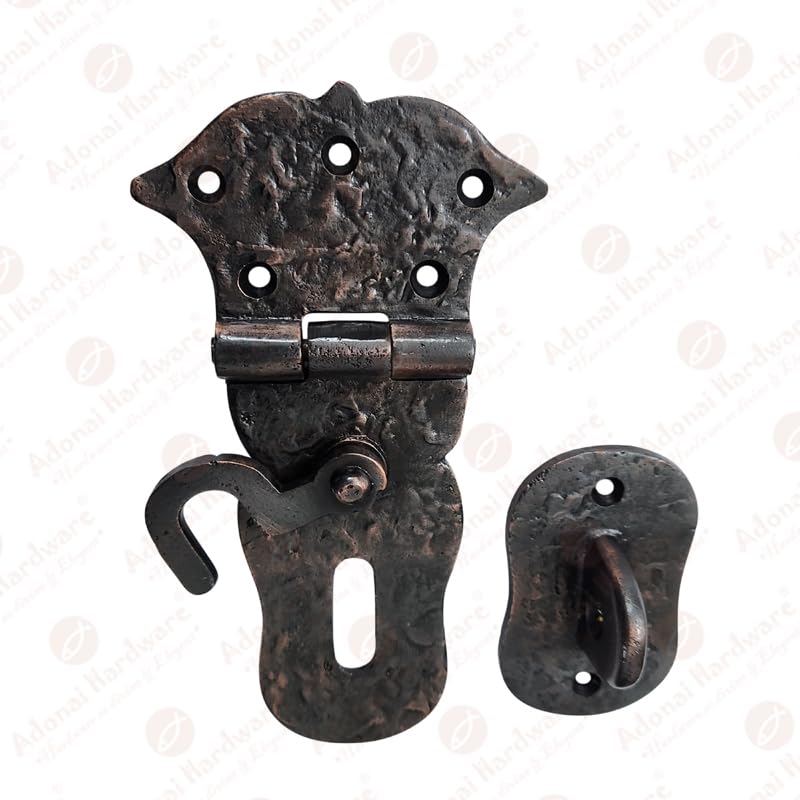 Image of Adonai Hardware inchParan inch Heavy Duty Antique Cast Iron Safety Hasp and Staple with Locking Mechanism (6 inch x 1 Pack, Oil Rubbed Bronze) for Vintage Pirates Treasure Chest, Trunks, Wooden Jewelry Box