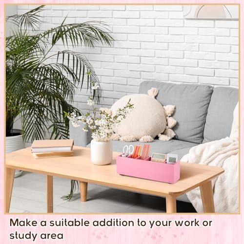 Image of Jetec Wooden Pencil Pen Holder for Desk 6 Compartments Cosmetic Makeup Brush Stationery Office Desktop Organizers for Countertop Adjustable Silverware Caddy for Party, Art Supplies,Home(Pink)