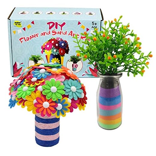 KOKO AROMA Sand Art Craft Kit for Children, Boy & Girl, DIY Flower Project with 2 Vases, 8 Colored Sand, 2 Set of Flowers, Fun Projects Maker for Kids