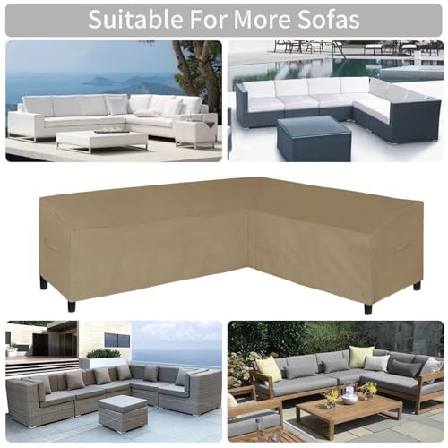 Image of Easy-Going Patio L-Shaped Sectional Sofa Cover, 110 inchX85 inch Waterproof Heavy Duty Outdoor Garden Furniture Cover (Right Facing, Camel)