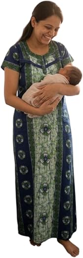 Ammanya Lifestyle Hub Women's Cotton Printed Maternity Nighty with Side Zips, Soft Breathable Nursing Nightgown for Breast...