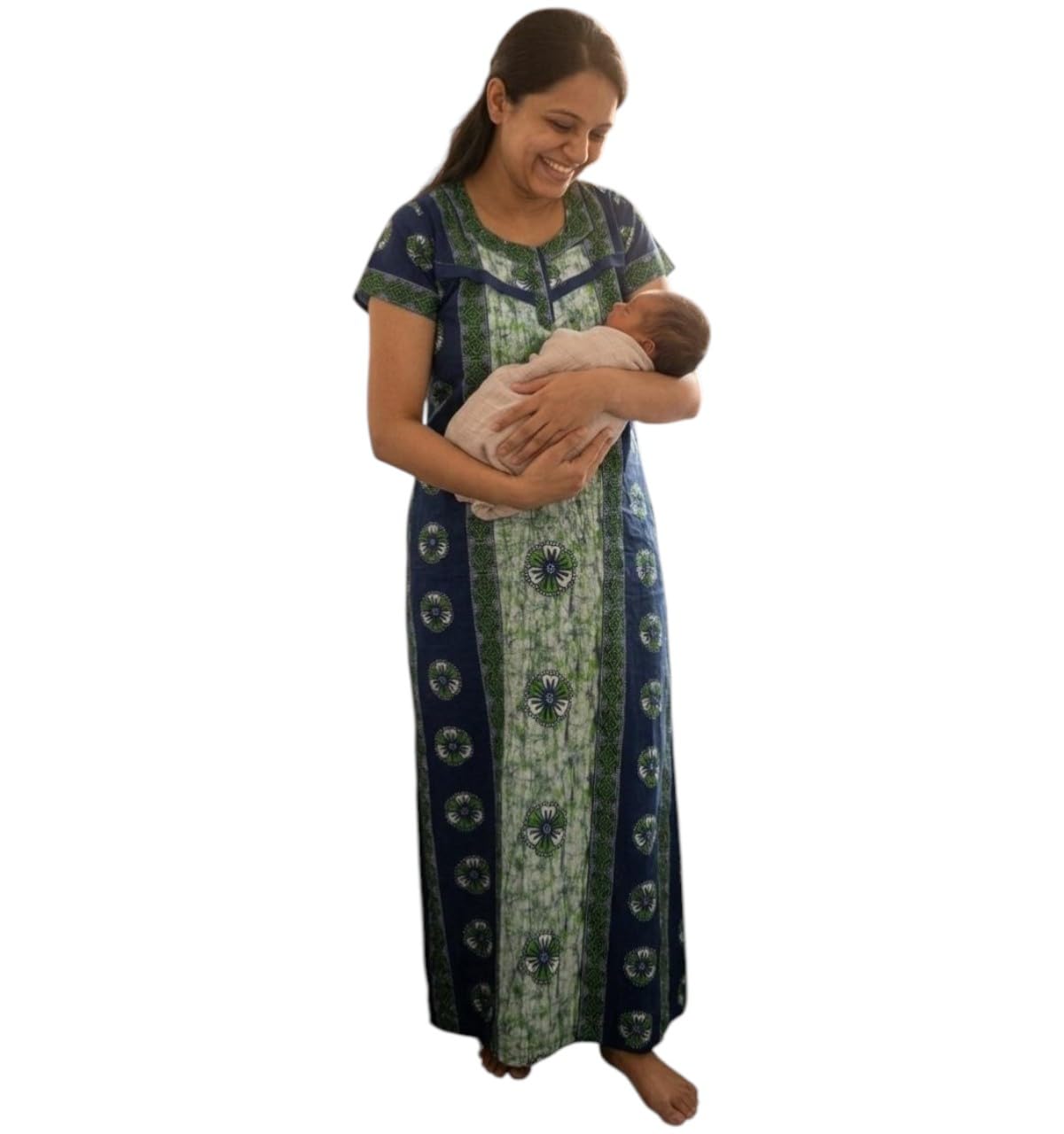 Ammanya Lifestyle Hub Women's Cotton Printed Maternity Nighty with Side Zips, Soft Breathable Nursing Nightgown for Breast...