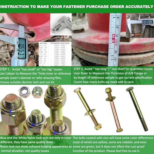 Image of 7 /8 inch x 8 inch Hex Head Bolt by Color Galvanization with Nylon Lock nut and Large Size Washer Assortment Kit,Alloy Steel,Grade 8.(2pcs Pack),by Metalsuberg