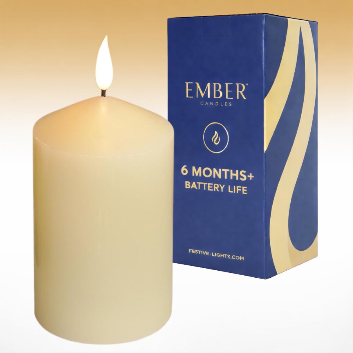 Ember Candles Ivory Ember Candles™ 12.5Cm Chapel Led Flickering Battery Candle – 100% Real Wax, Ultra-Realistic, Flameless, Hand-Poured Design, 6-Hour Timer For Safe Indoor Use (Without Remote Control)