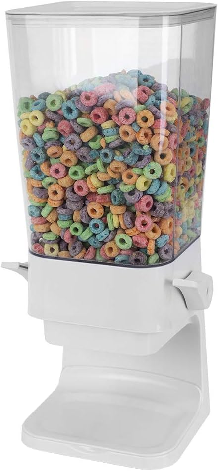 Home Basics, W Large Capacity Air-Tight Spring-Loaded Lever Easy Pour Countertop Plastic Cereal Dispenser, White, 21 oz