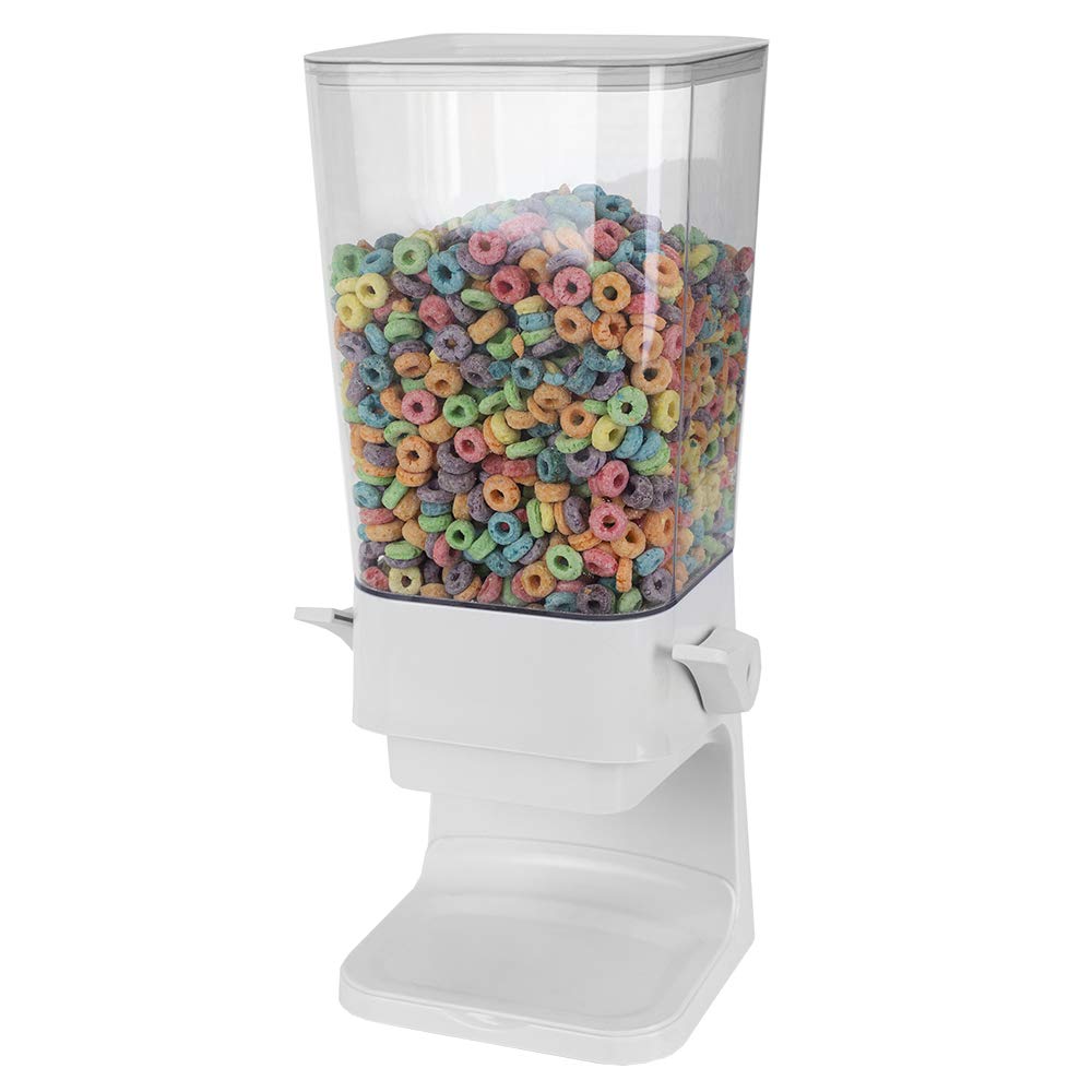 Home Basics, W Large Capacity Air-Tight Spring-Loaded Lever Easy Pour Countertop Plastic Cereal Dispenser, White, 21 oz