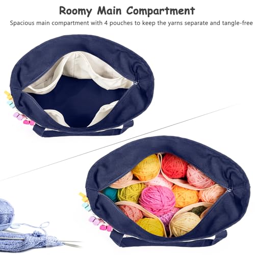 Image of MYBAGZING Canvas Yarn Storage Organizer Bag Washable Crochet Bag with Pockets for Yarn, Hooks, Needles - Travel Knitting Tote for Crafters - Gift for Crocheters & Knitters (Medium /Large)