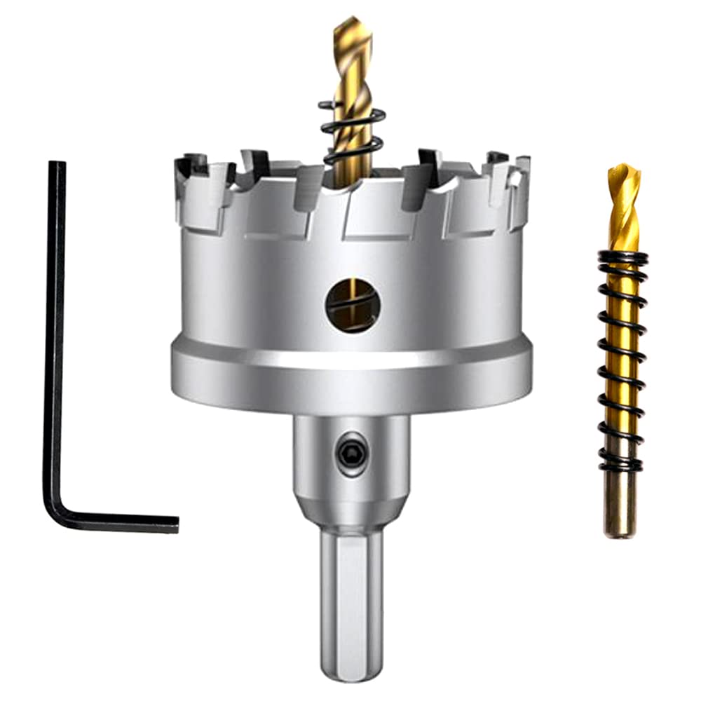 ASNOMY Tungsten Carbide Tipped Hole Saw Drill Bit for Hard Metal, 2-1/16" Inch T.C.T Hole Saw Cutter with 2pcs Titanium-Plated Pilot Drill bit for