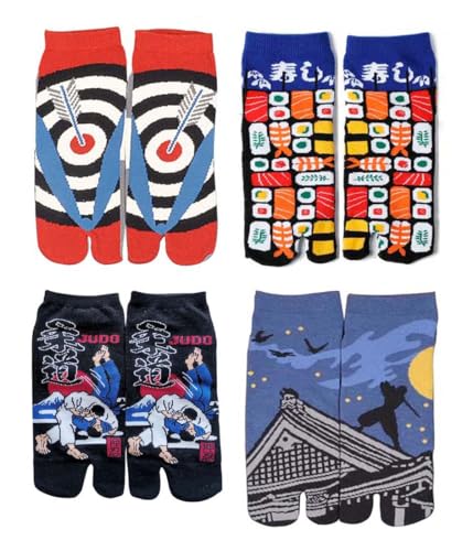Fendawn Strive 4 Pairs Japanese Style Men's Two-toe Socks Cotton Cosplay Socks (Random Pattern)