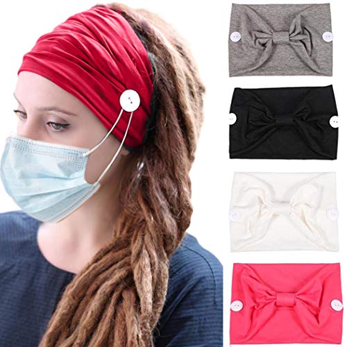 Bohend Sports Button Headband Wide Solid Sports Yoga Head Wrap Headwear Elastic Outdoor Yoga Athletic Hair Accessories for Women and Girls (C)