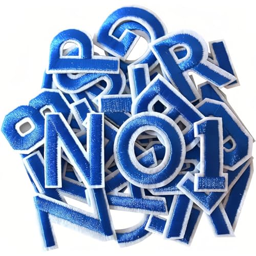 72 piezas Parches Letras Termoadhesivas，Letras Termoadhesivas para Ropa con letras de la A a la Z, números del 0 al 9，Parche Nombre Bordado para vestido, sombrero, vaqueros, azul