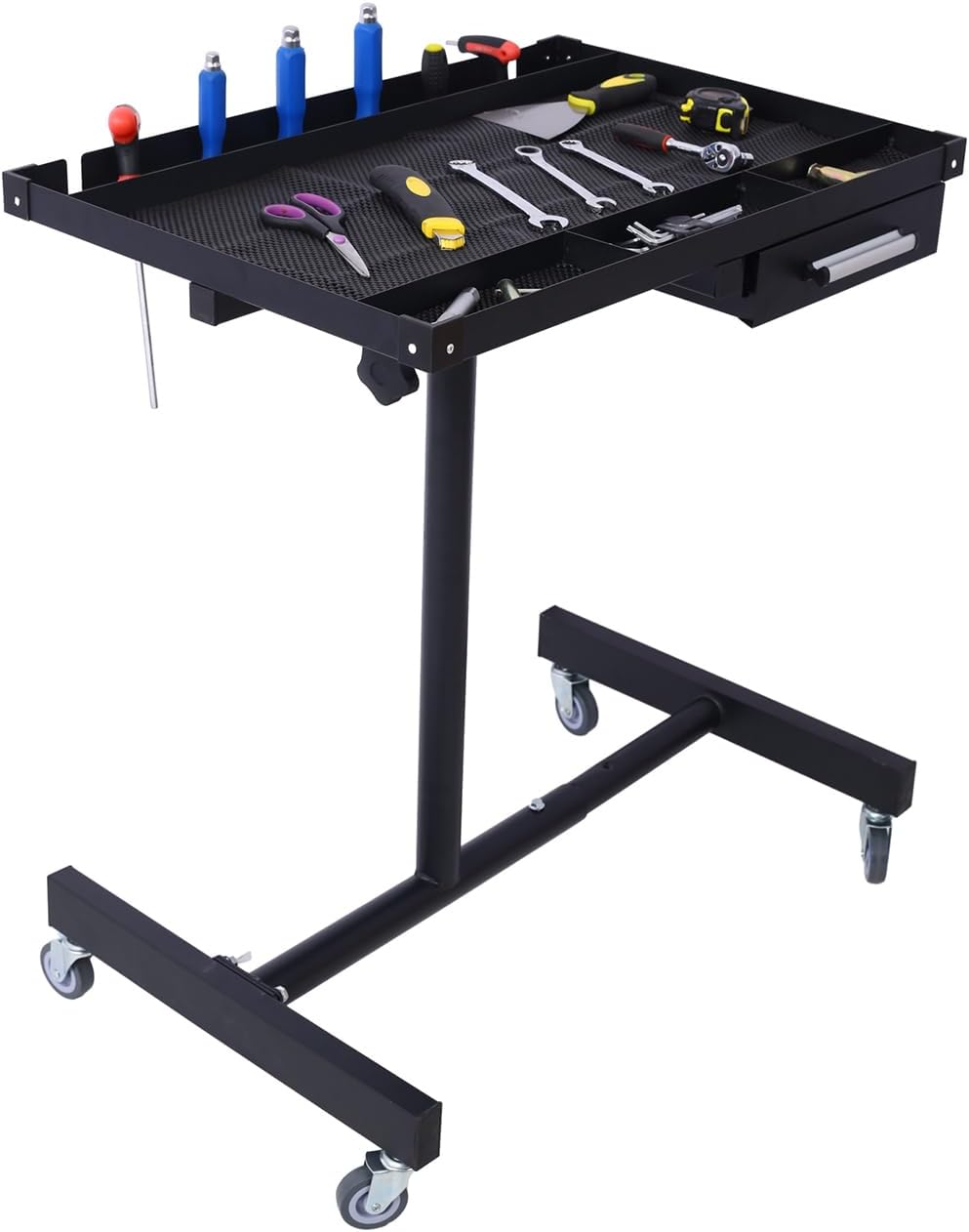 Heavy Duty Adjustable Work Table With Drawer – 220 Lb Capacity, Rolling Wheels, Orange