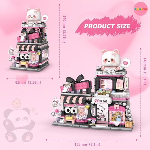 Image of Kawaii Panda Gift Shop Mini Building Blocks Set, 938+ PCS Cute Street View Architecture Model Kit for Teens & Adults 14+ | Mini Brick Collectible Decor Toy | 1 Year Manufacturing Warranty