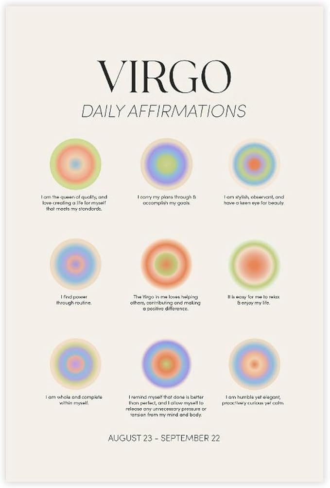 Virgo Gift Wall Art Poster Affirmation Print, Virgo Poster Prints, Virgo Wall Decor Birthday Gift for Her, Zodiac Virgo Wall Art Unframe-style16x24inch(40x60cm)