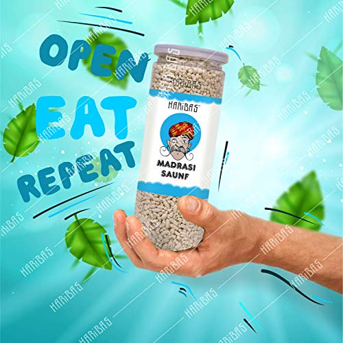 Image of HARIBAS Madrasi Mukhwas (White Madrasi Saunf) In Tin Can| Pure And Premium Mukhwas Mouth Freshener | Thandai Mint Saunf | Good For Bad Breath, Good (White Madrasi Saunf) 200 Gm X 2